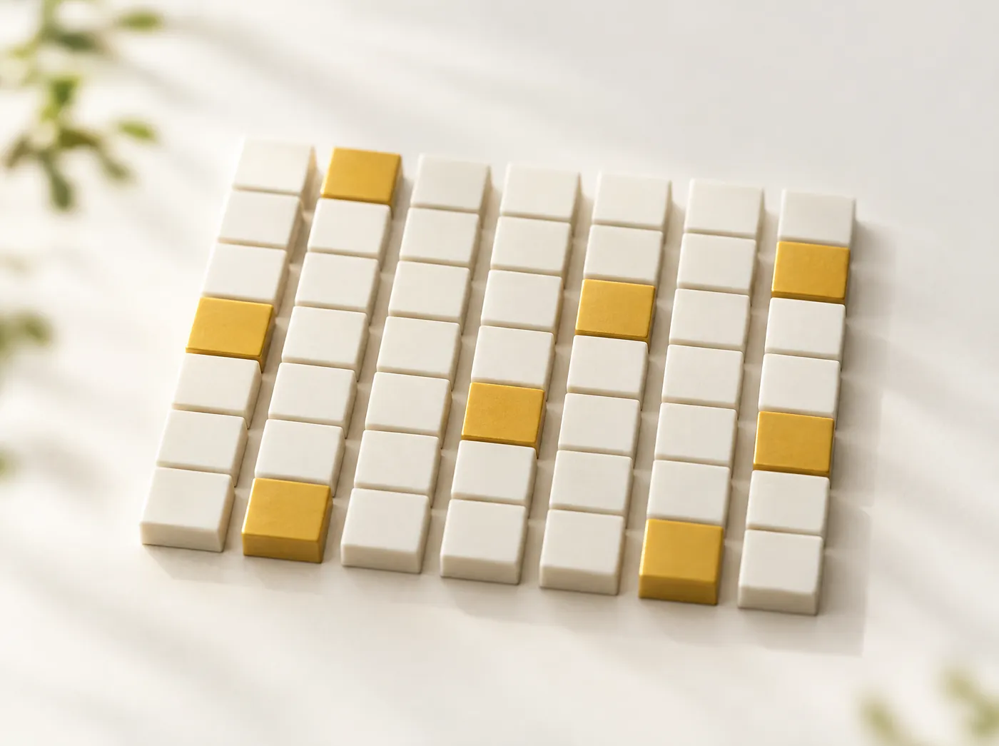Scale model of a weekly calendar with gold tiles marking booked appointments